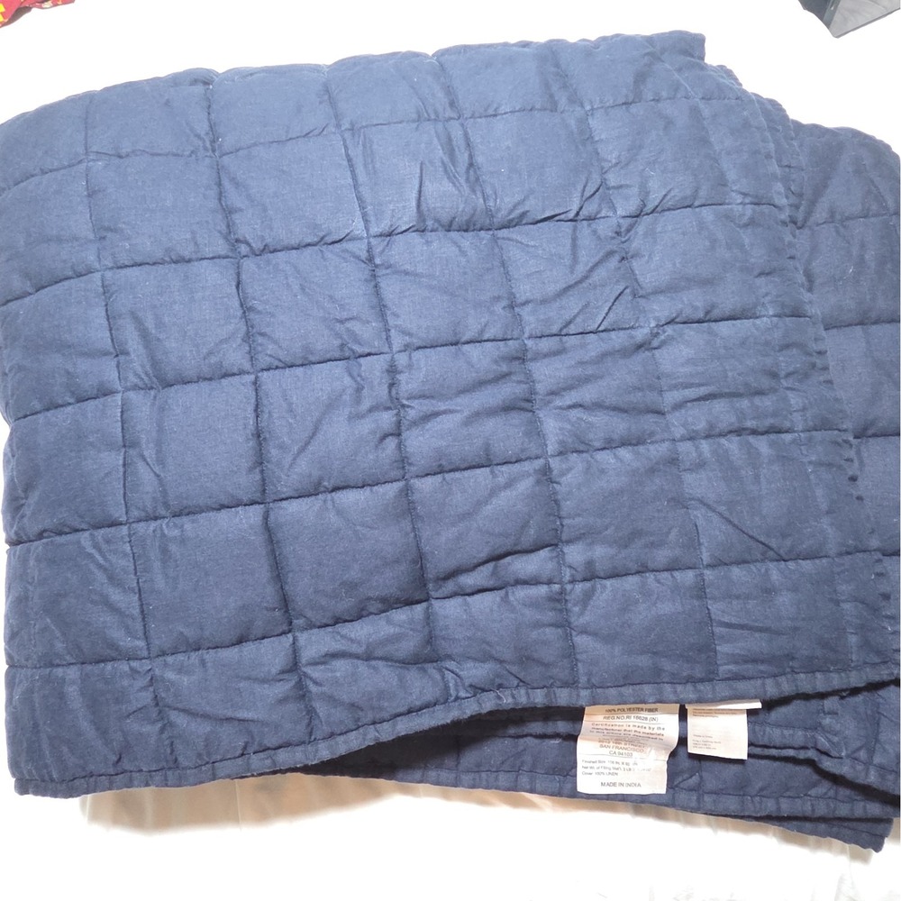 Quince King California King Linen Quilt Navy Blue 100% Linen Quilted Coverlet